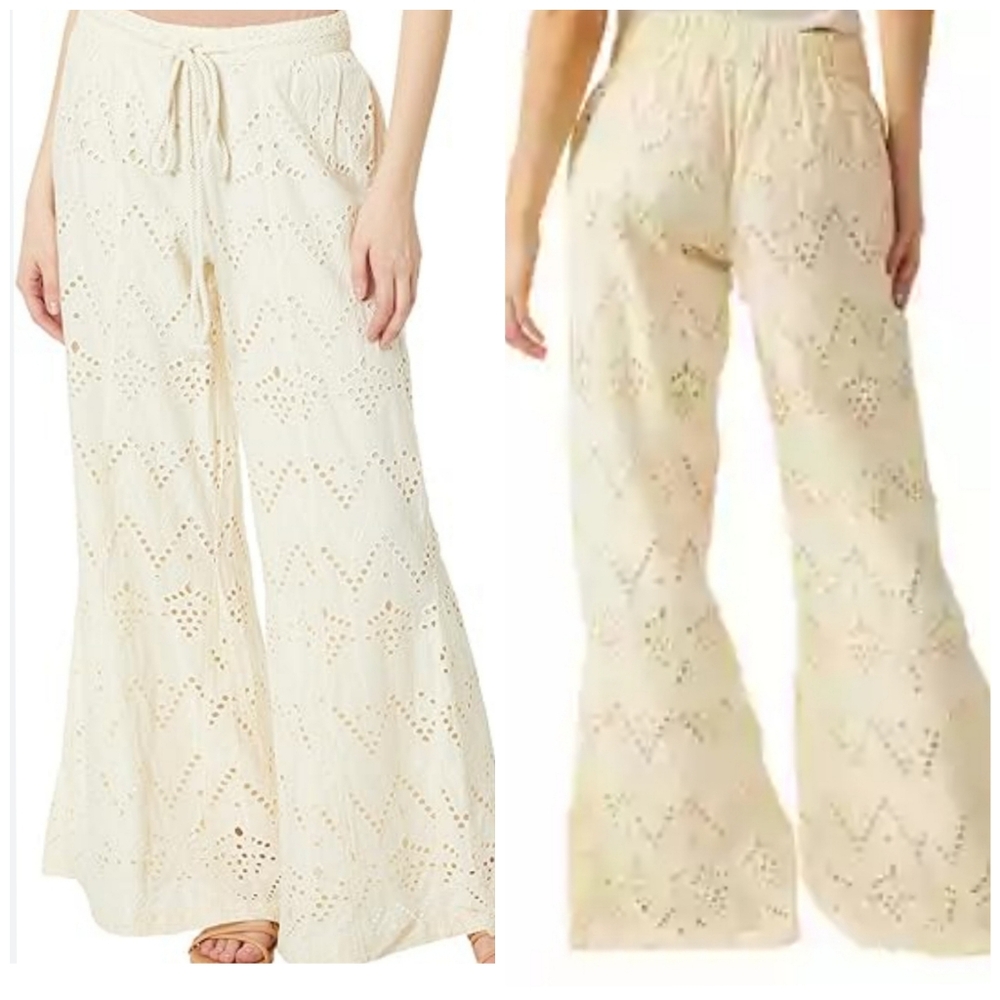 NWOT Free People Emma Embroidered Eyelet Boho Flare Pants Size M